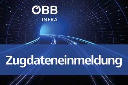 © ÖBB/envfx/adobe.stock.com Teaserbild, Tunnel mit Schienenstrang und Text Zugdateneinmeldung